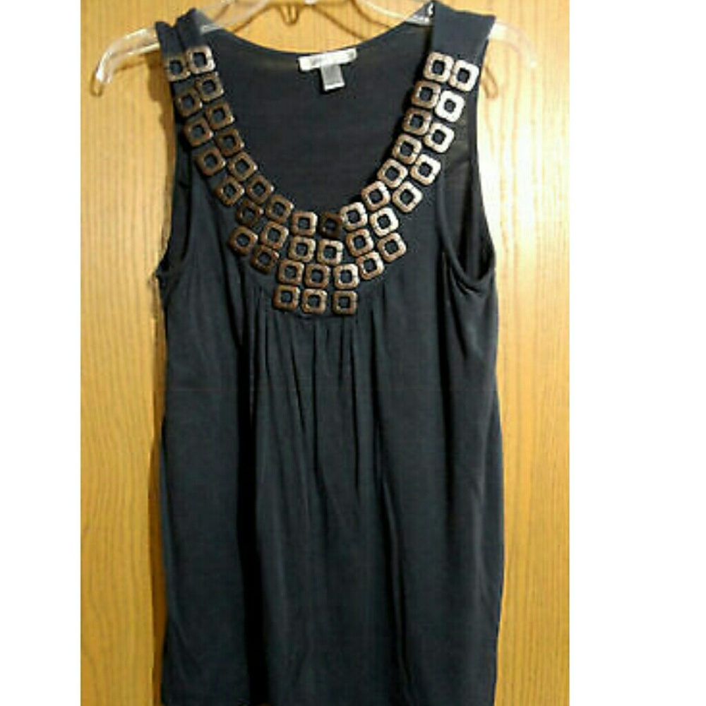 FOREVER Beaded Squares Scoop Tank top Blouse M Gray Blue sleeveless blouse Boho